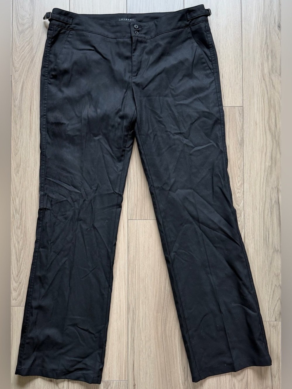 SISLEY Italy Trousers EU 46 32x32 Black Flat Front Straight Side Buckles EUC